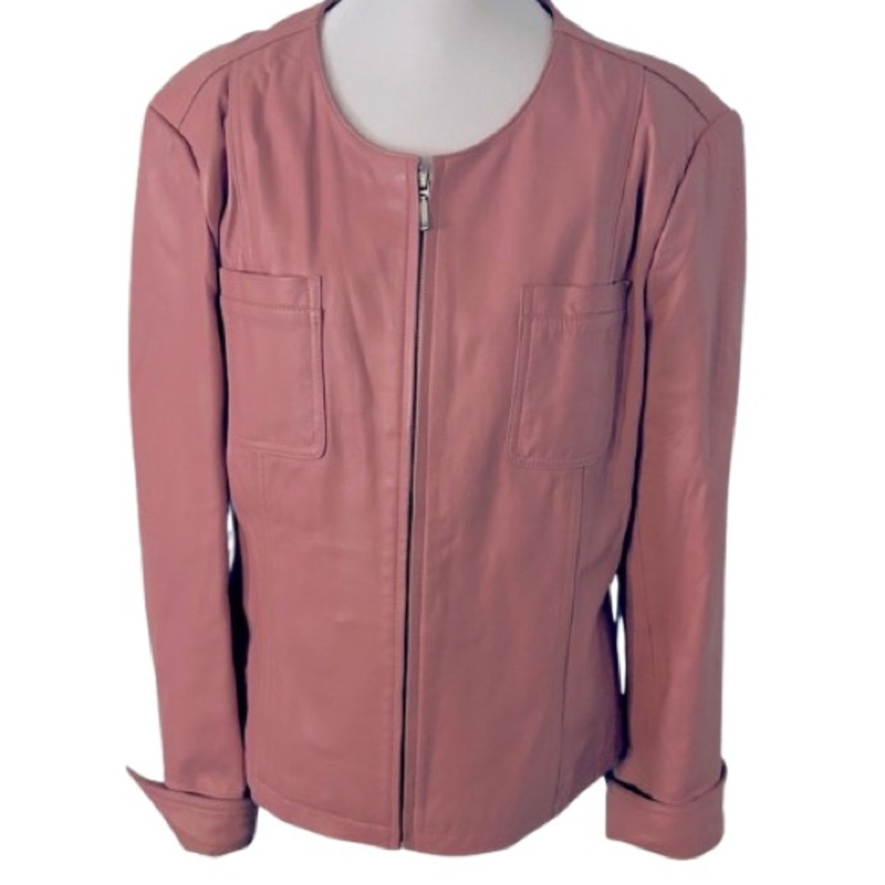 PINK LEATHER Jacket Uniform by John Paul Richards Large Designer Coat Zippered